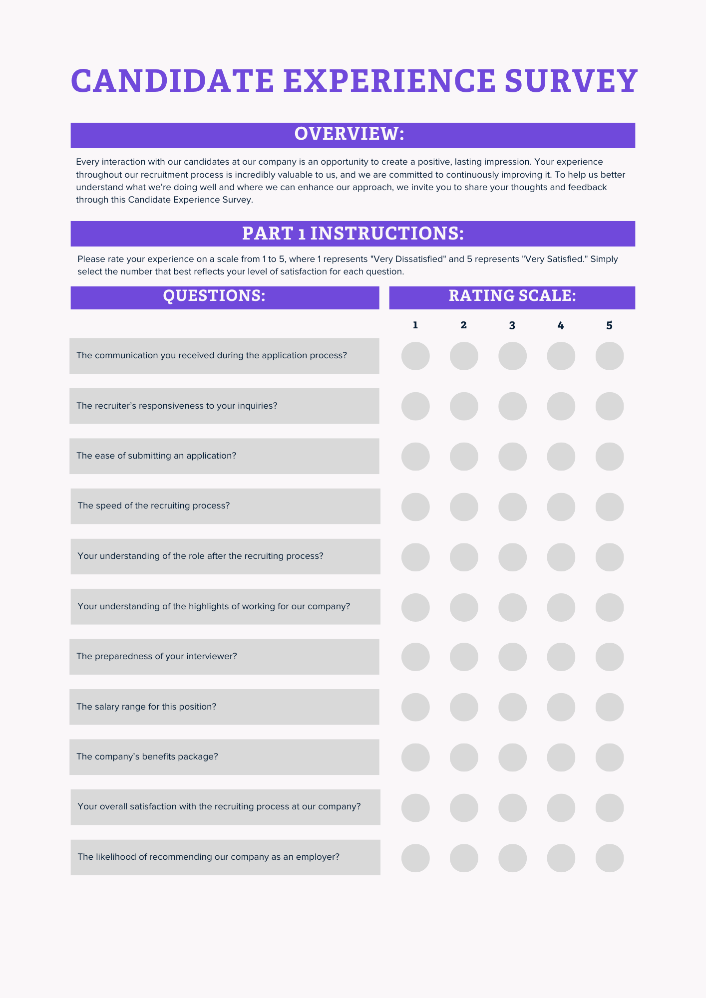 Sample Candidate Experience Survey Questions With Template