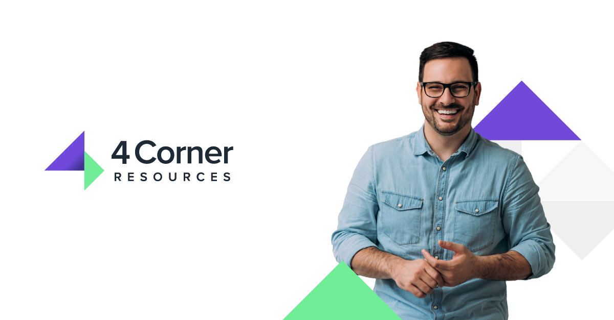 Professional male smiling next to the 4 corner resources logo